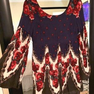 Free People Floral Bell Sleeve Dress Open Back